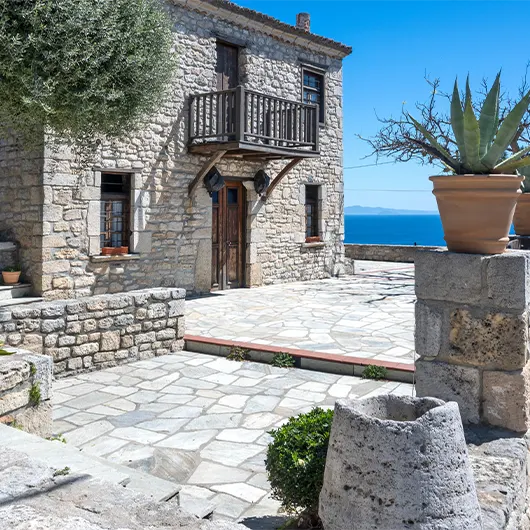 A scenic view of Historical town of Afytos A scenic view of Historical town of Afytos