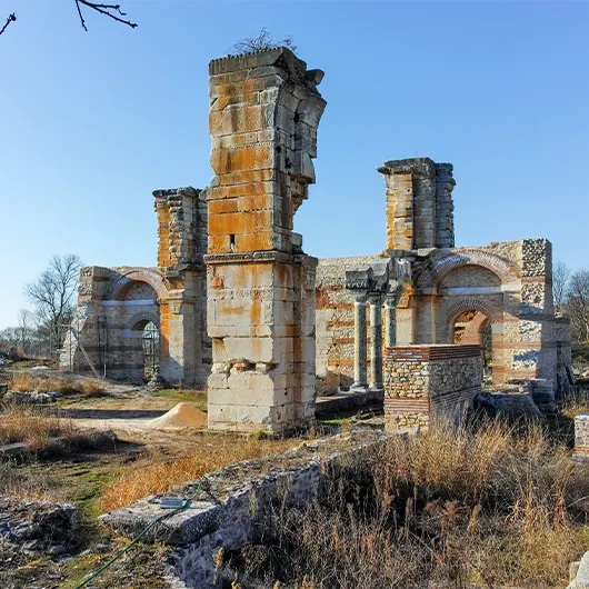 A scenic view of Ancient Ruins at archaeological area of Philippi A scenic view of Ancient Ruins at archaeological area of Philippi