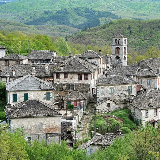 A scenic view of the traditional village of Dilofo in Zagori of Epirus A scenic view of the traditional village of Dilofo in Zagori of Epirus
