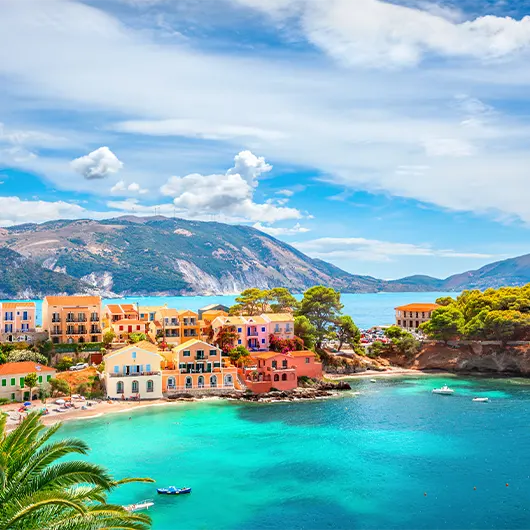A scenic view of Assos village in Kefalonia A scenic view of Assos village in Kefalonia
