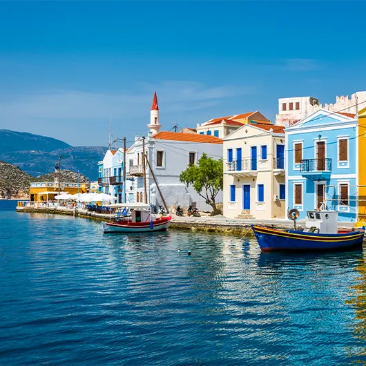 A scenic view of Kastellorizo Island harbour A scenic view of Kastellorizo Island harbour