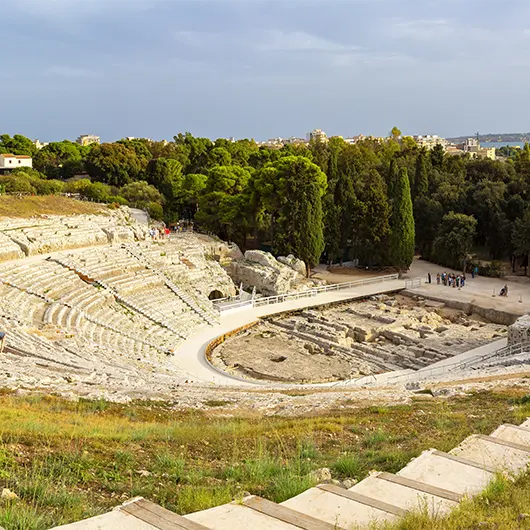 A scenic view of the ancient Greek theatre of Syracuse A scenic view of the ancient Greek theatre of Syracuse