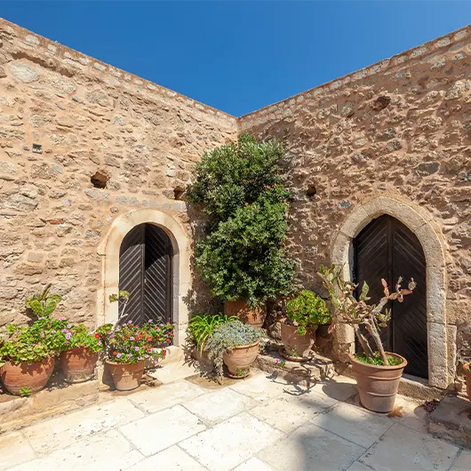 Bela vista das casas gregas tradicionais no estilo da aldeia Kastro Bela vista das casas gregas tradicionais no estilo da aldeia Kastro