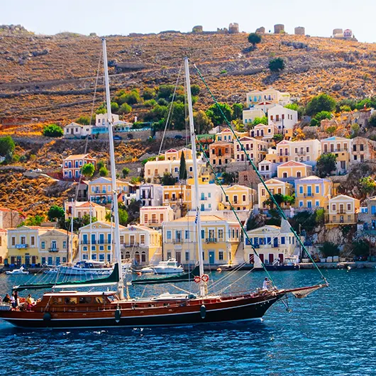 A scenic view of the town of Symi A scenic view of the town of Symi