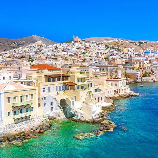 A scenic view of Ermoupoli town on Syros A scenic view of Ermoupoli town on Syros