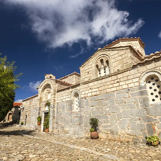A scenic view of the historic Greek Orthodox monastery of Sagmata A scenic view of the historic Greek Orthodox monastery of Sagmata
