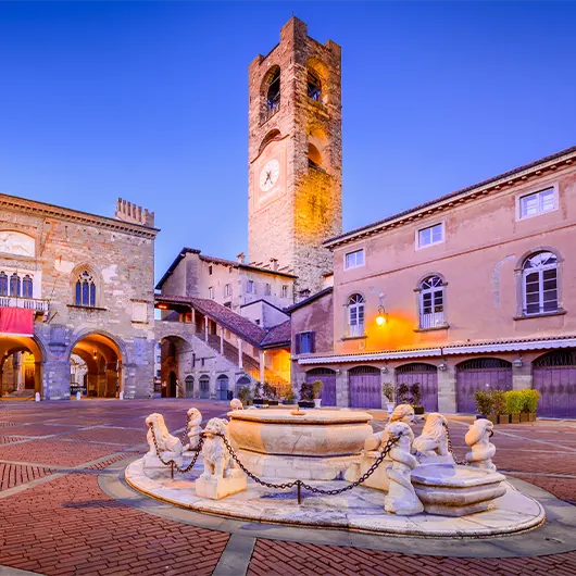 A scenic view of Piazza Vecchia in Citta Alta A scenic view of Piazza Vecchia in Citta Alta