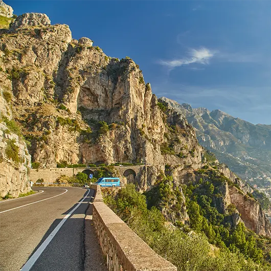 A scenic view of road along the Amalfi Coast A scenic view of road along the Amalfi Coast