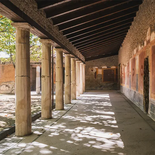 A scenic view of East Portico of the Peristyle of Ancient Roman Villa San Marco A scenic view of East Portico of the Peristyle of Ancient Roman Villa San Marco