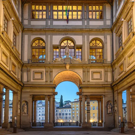 A scenic view of the Uffizi Gallery at Dusk A scenic view of the Uffizi Gallery at Dusk