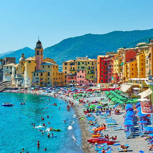 A scenic view of Camogli beach A scenic view of Camogli beach