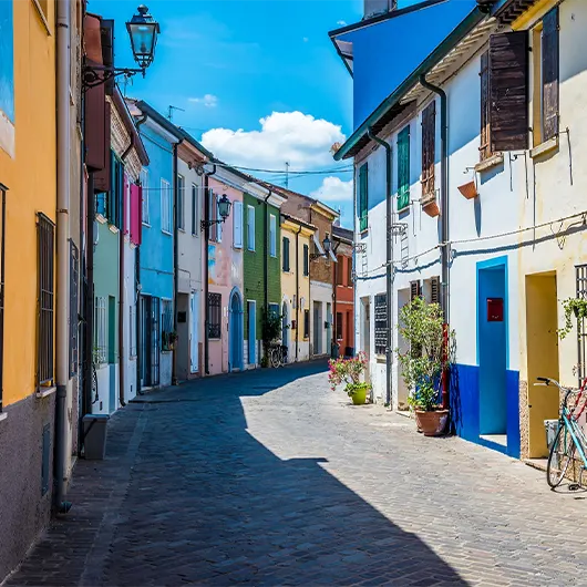 A scenic view of colourful street in the village area of San Giuliano A scenic view of colourful street in the village area of San Giuliano