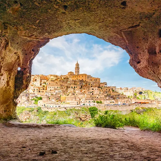 A scenic view of the ancient town of Matera A scenic view of the ancient town of Matera