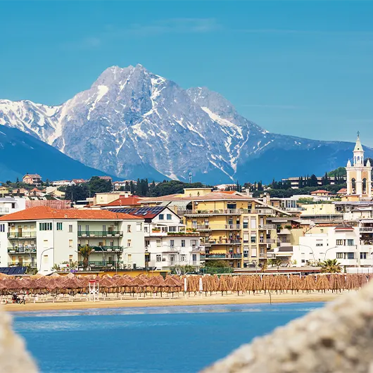 A scenic view of the bell tower of the Divino Amore church and the Gran Sasso A scenic view of the bell tower of the Divino Amore church and the Gran Sasso