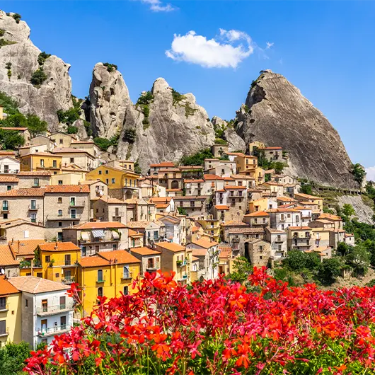 A scenic view of the picturesque village of Castelmezzano A scenic view of the picturesque village of Castelmezzano
