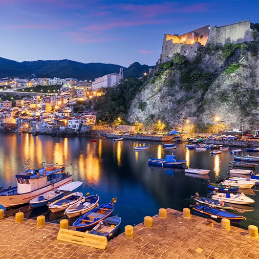A scenic view of cityscape in Reggio Calabria in the port at dawn A scenic view of cityscape in Reggio Calabria in the port at dawn