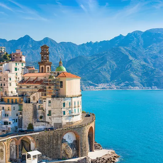 A scenic view of small town Atrani on Amalfi Coast A scenic view of small town Atrani on Amalfi Coast
