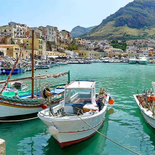A scenic view of Sicilian port of Castellammare del Golfo coastal village of Sicily Trapani Italy A scenic view of Sicilian port of Castellammare del Golfo coastal village of Sicily Trapani Italy