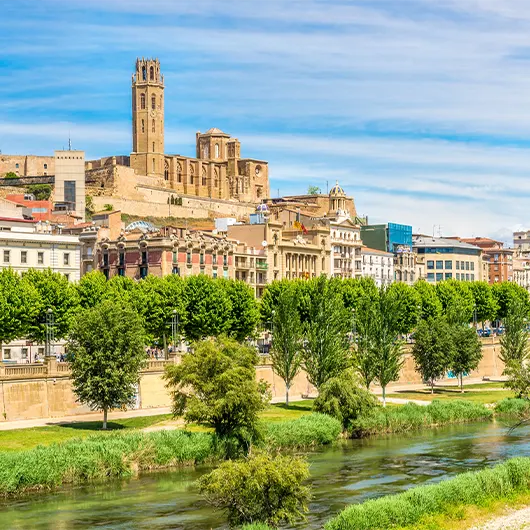 A Scenic View of Old Cathedral Seu Vella with Segre River A Scenic View of Old Cathedral Seu Vella with Segre River
