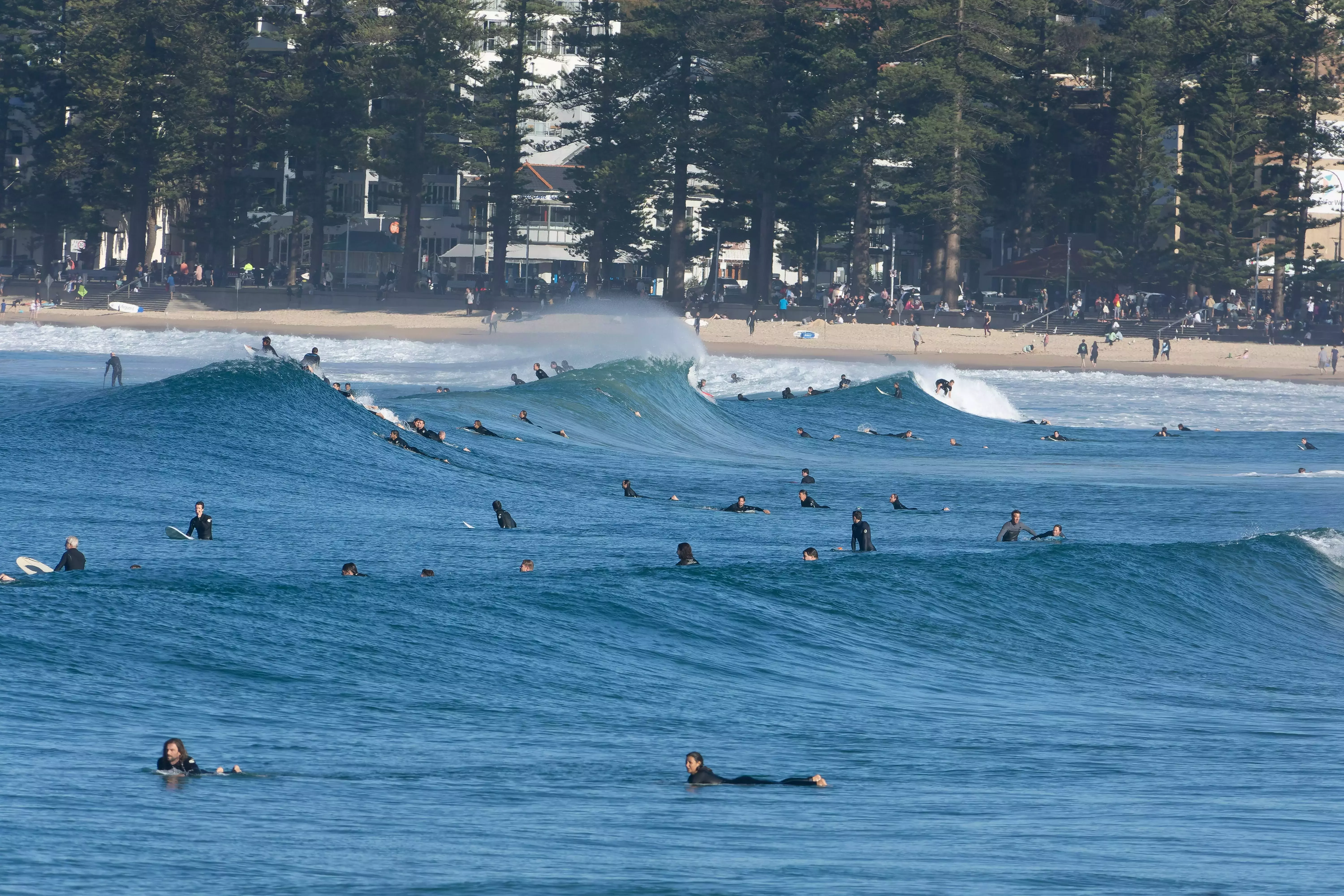 The iconic Sydney skyline behind Manly Beach, Australia
