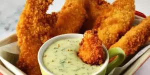 Chicken Goujons With Greek Yoghurt & Coriander Dip