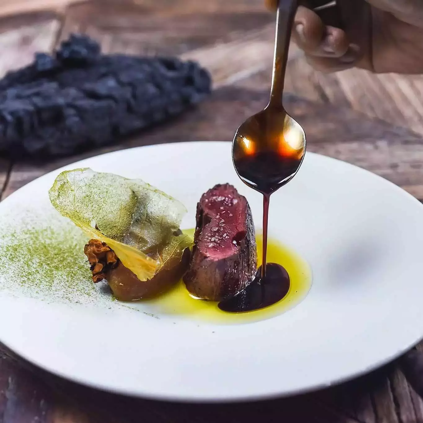 A gourmet steak dish served at the Taste Svalbard festival in Longyearbyen, Svalbard.