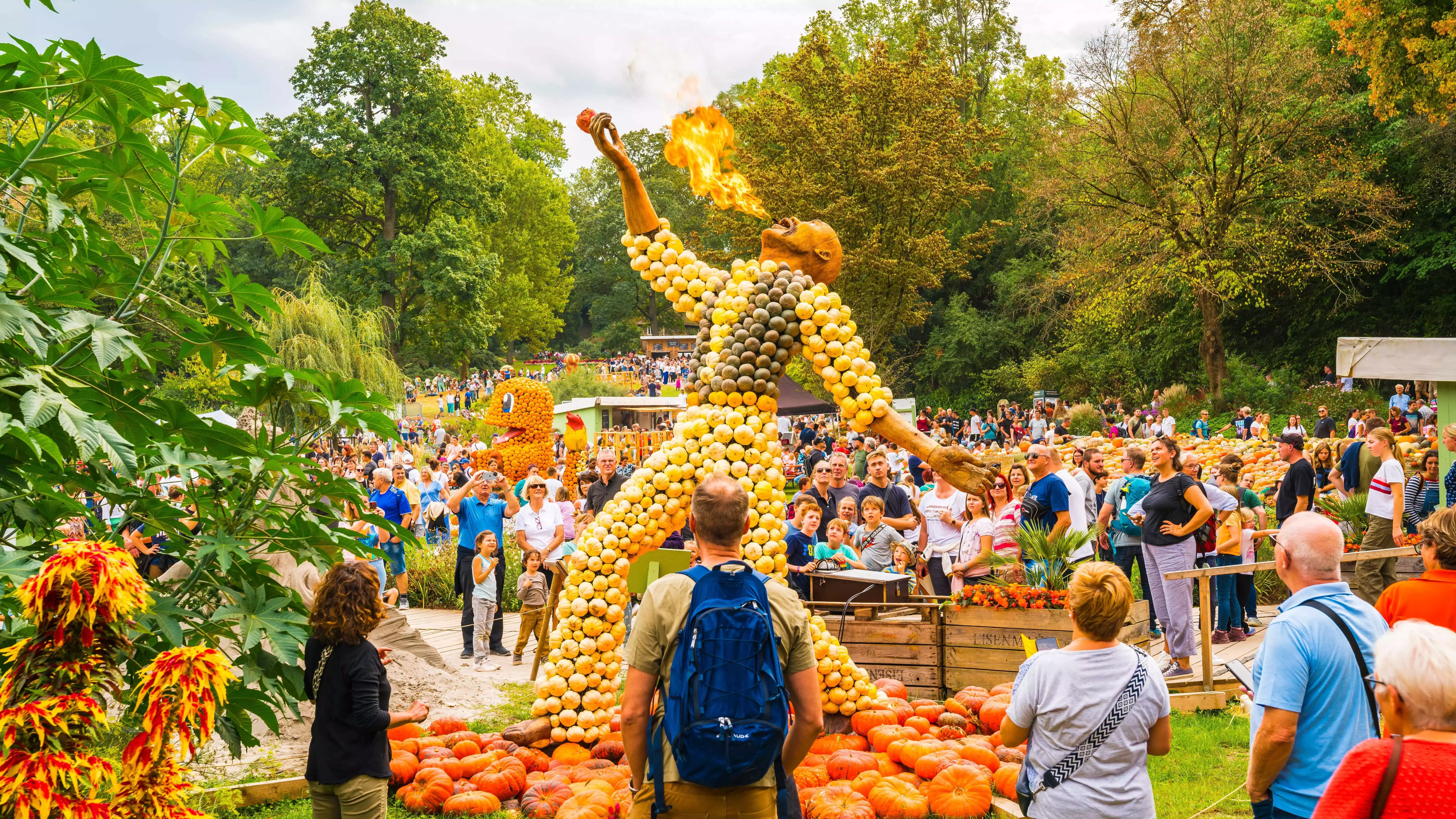 A sculpture made from pumpkins at the Ludwigsburg Pumpkin Festival in Germany