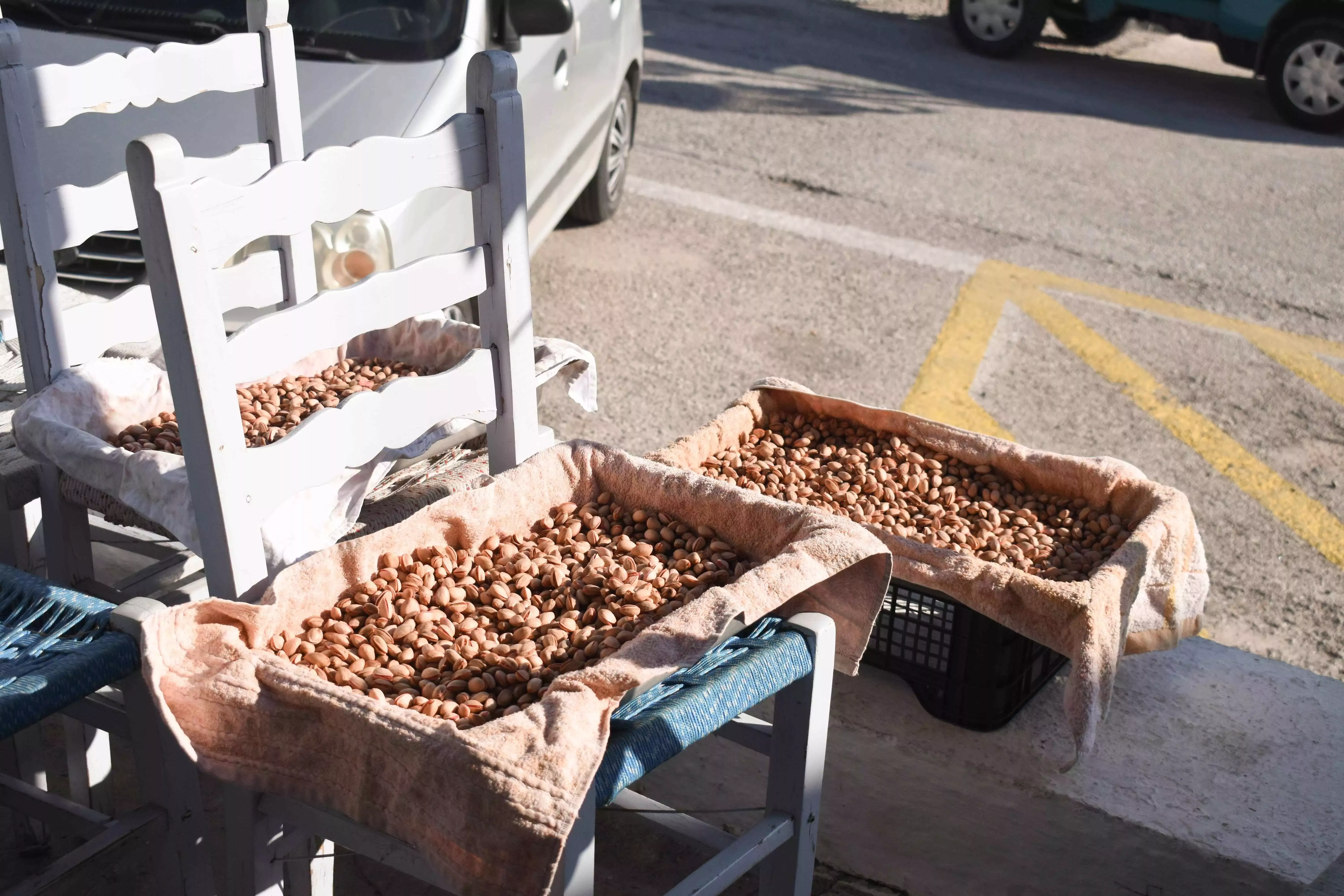 Pistachios being unloaded at the Aegina Fistiki Festival in Greece