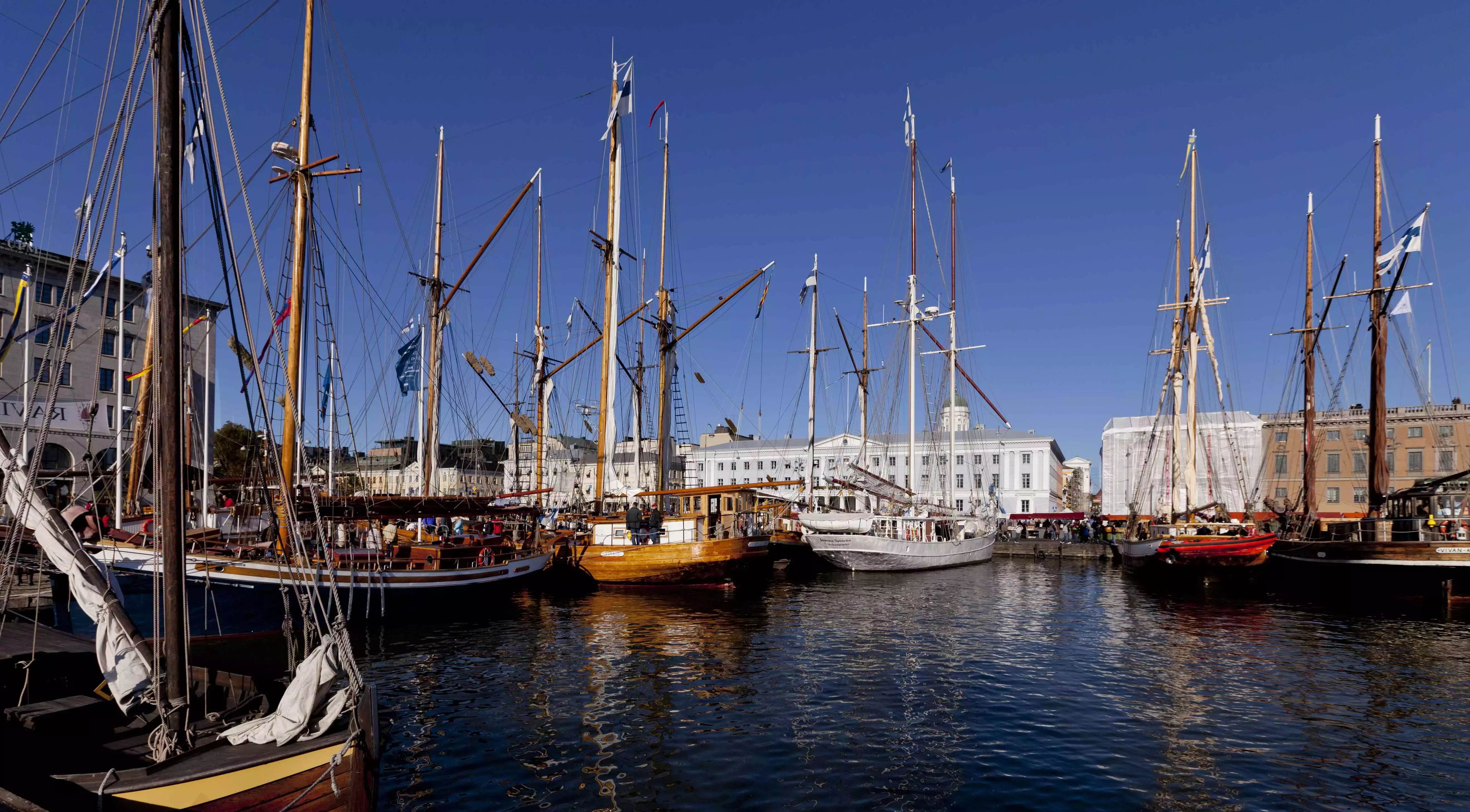 Boats catching fresh herring in the Helsinki port in Helsinki, Finland.