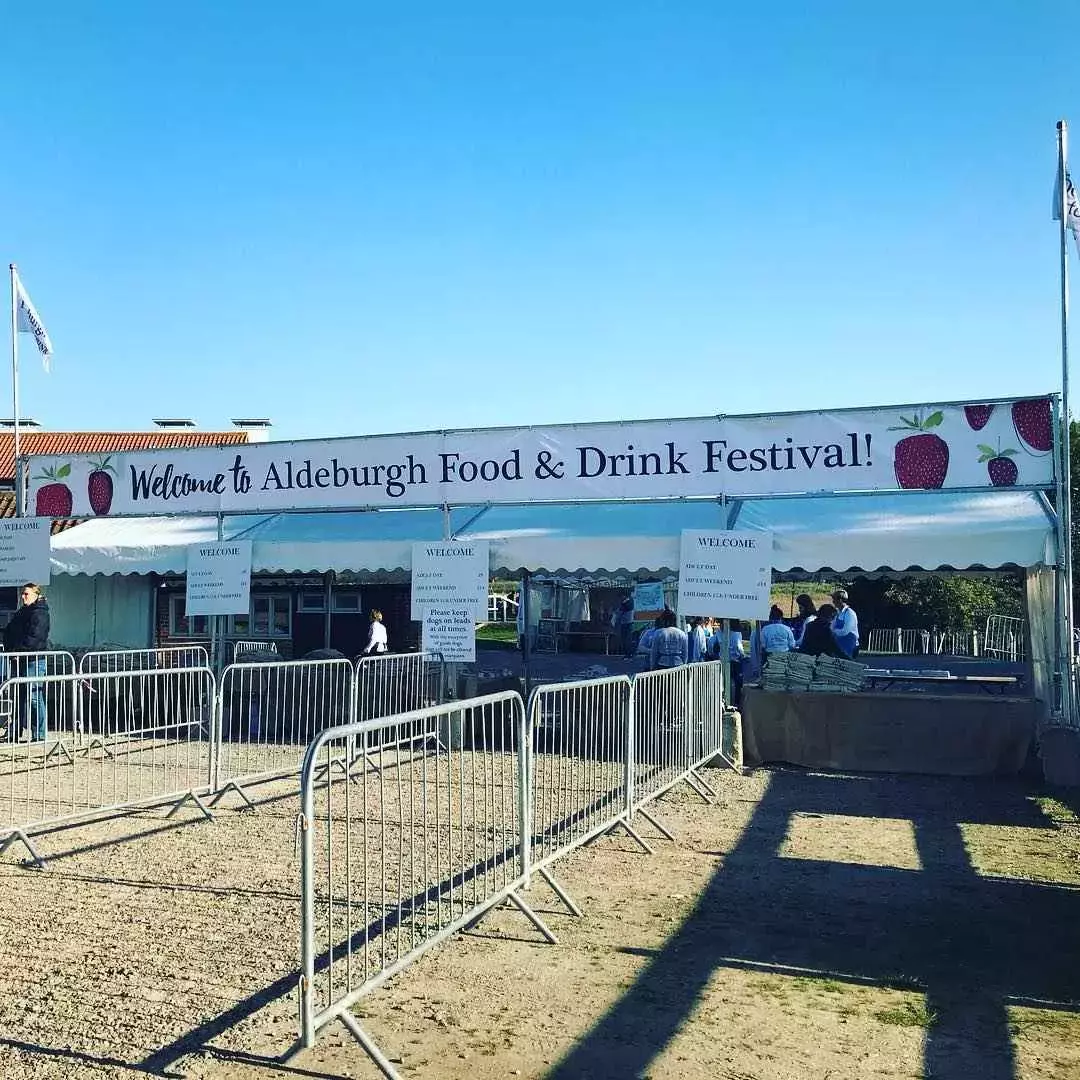 The main entrance sign to the Aldeburgh Food Festival in Suffolk, England.