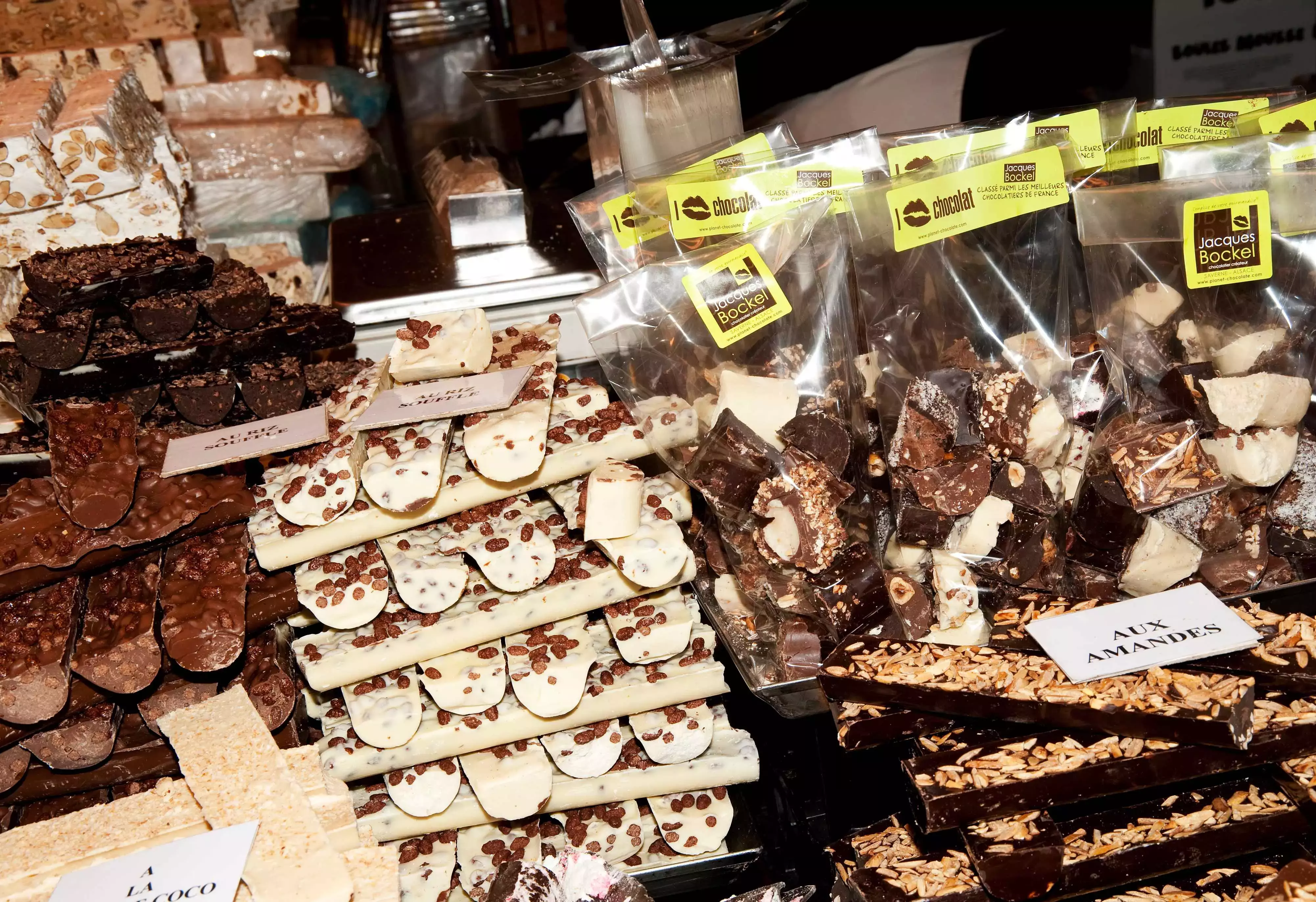 Chocolate creations on display at Salon du Chocolat festival in Paris, France.