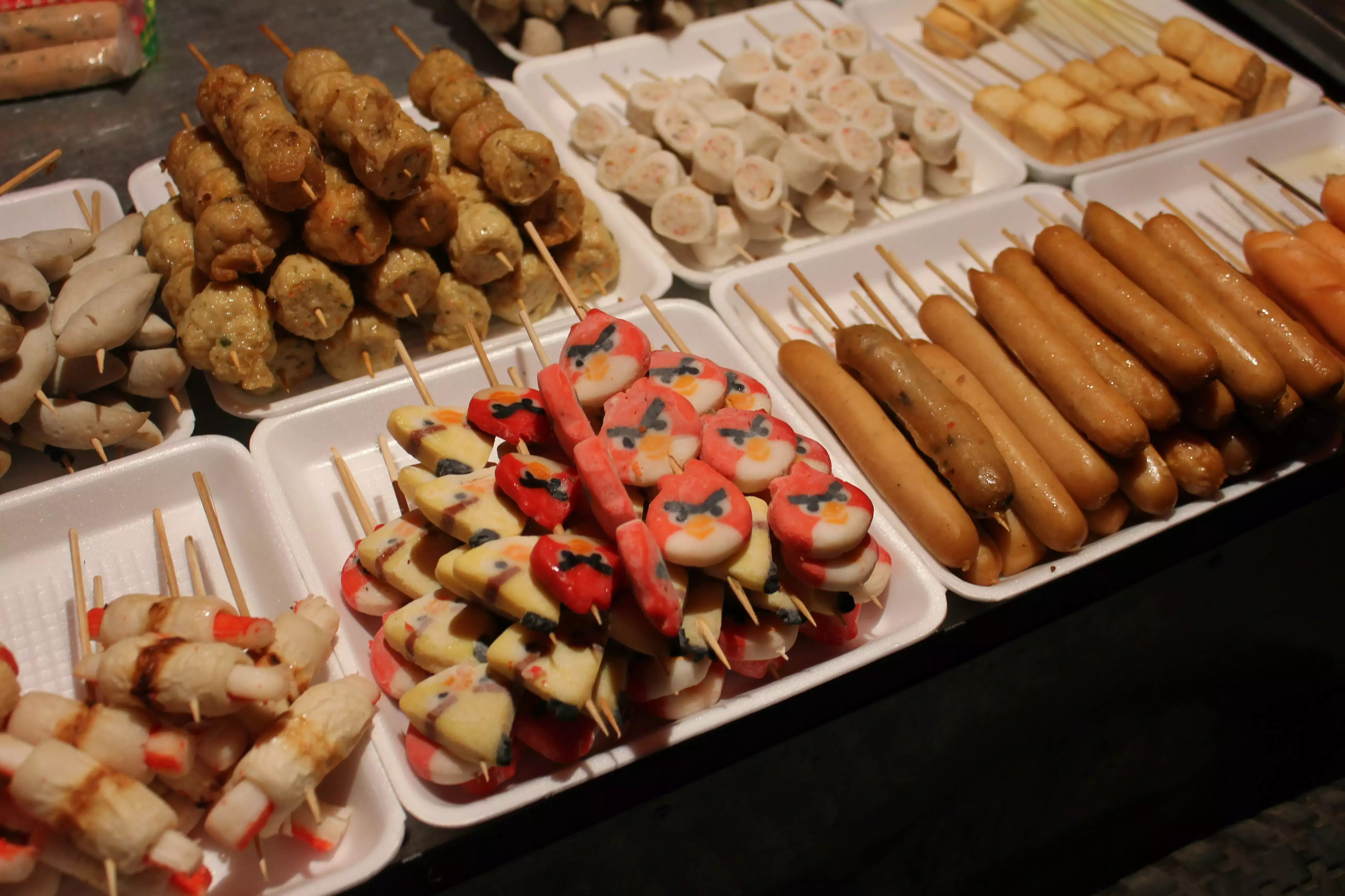 Traditional Laotian street food on offer at the market.