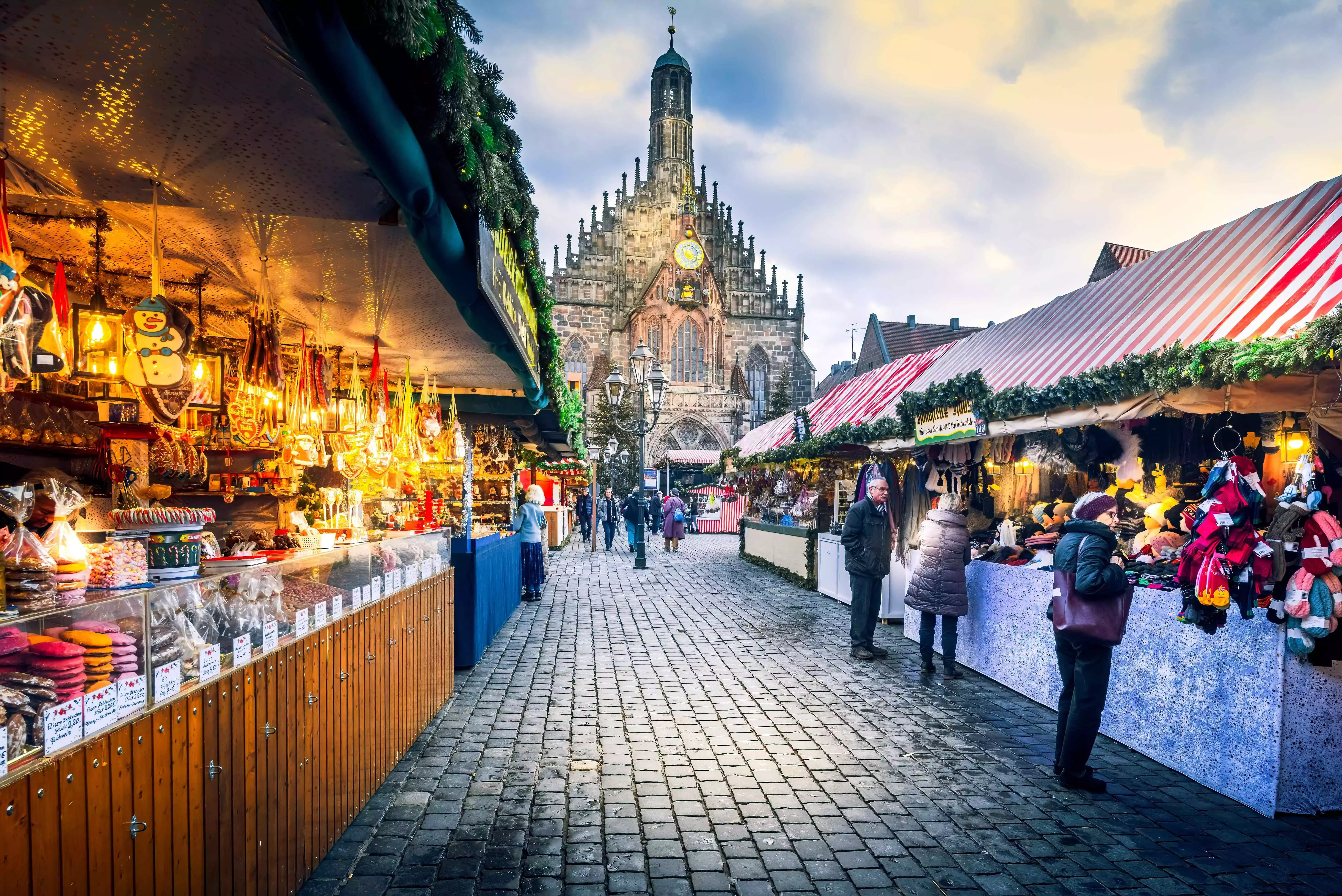 A market stall selling sweets at Nuremberg Christmas Market in Nuremberg, Germany