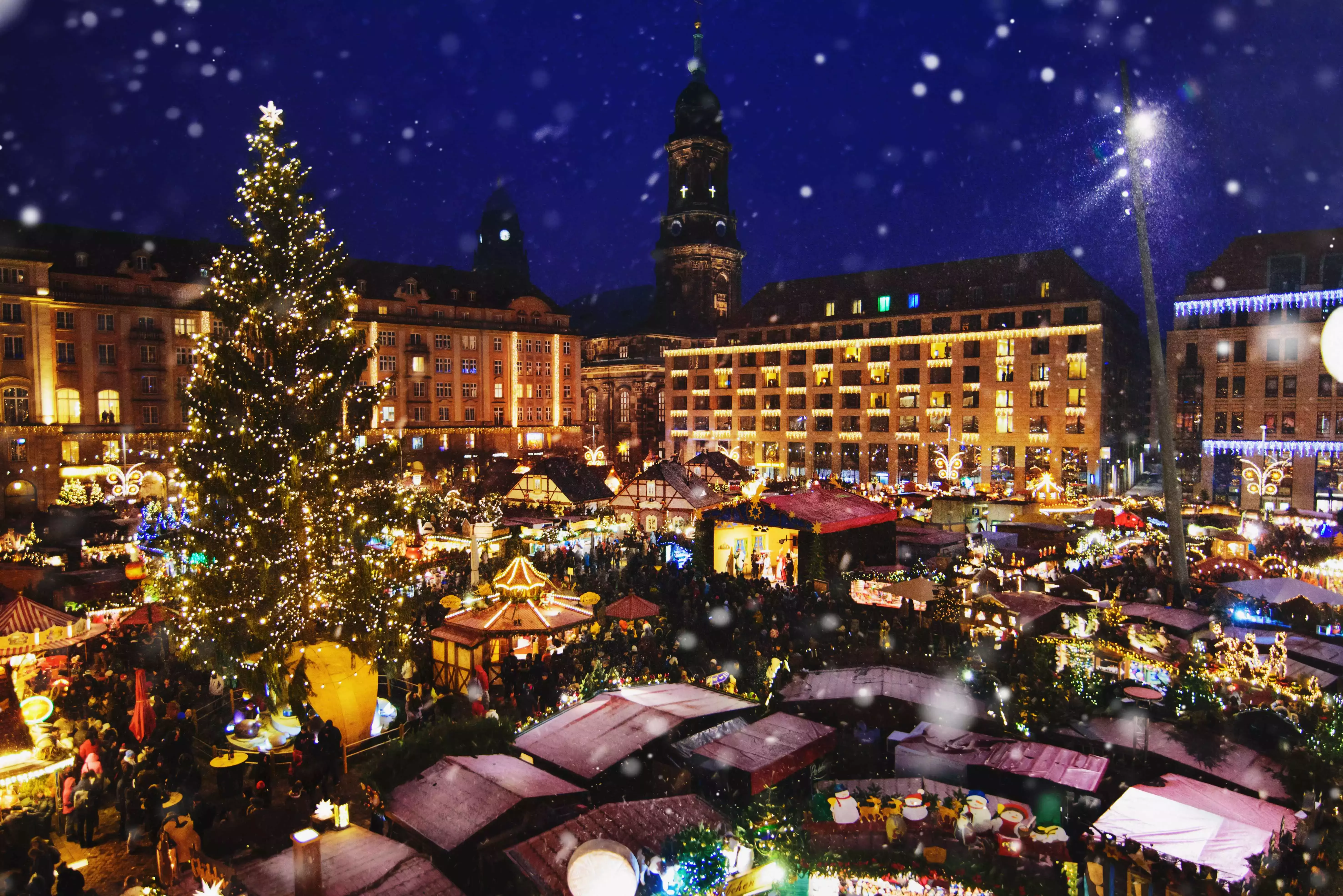 Classic Christmas Market chalets at the world&amp;amp;#039;s oldest Christmas Market in Dresden, Germany.