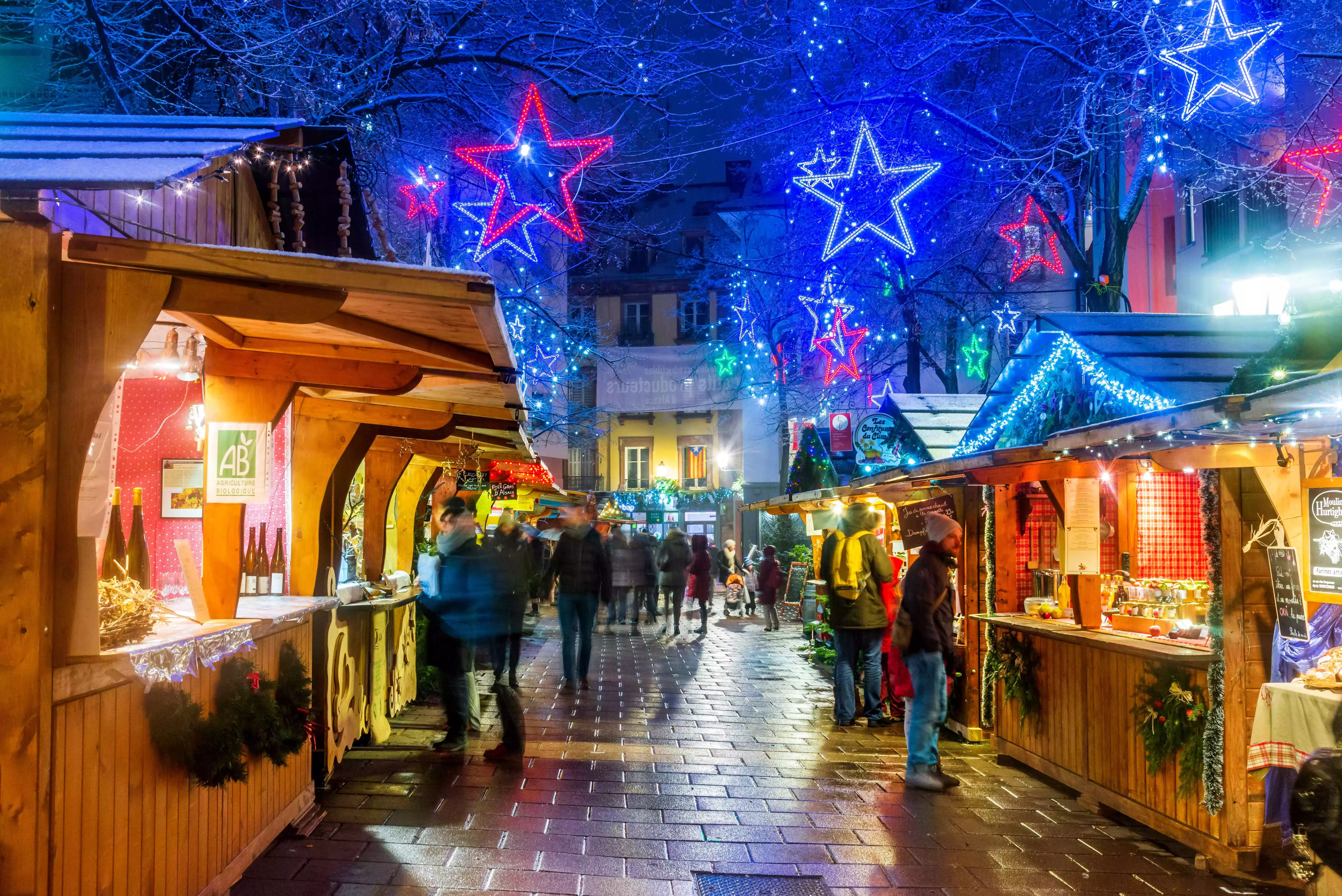 Main square filled with market stalls at Strasbourg Christmas Market