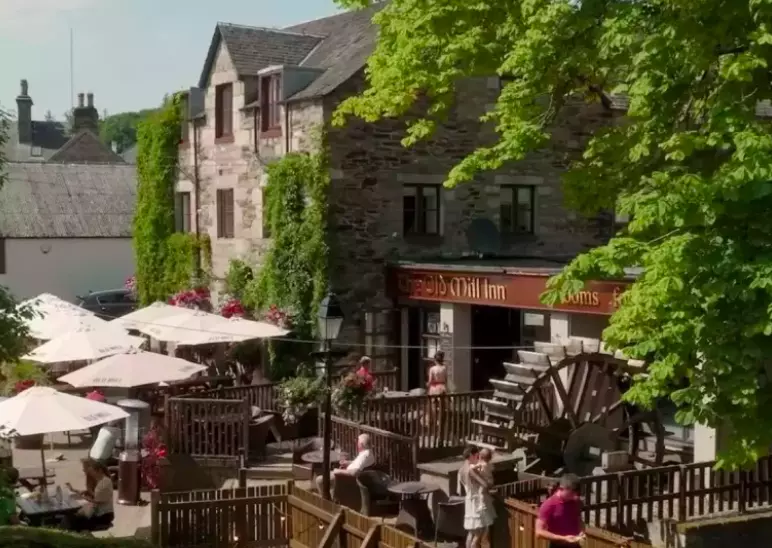 A relaxing and quaint beer garden in Pitlochry, Scotland.