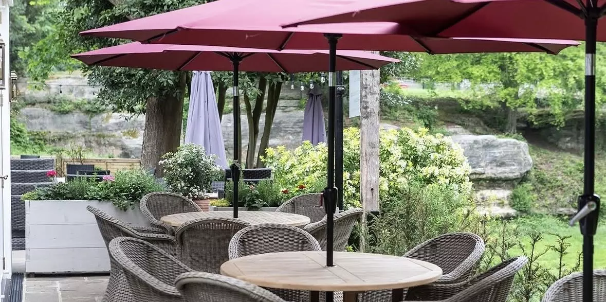 The sunny beer garden under the Royal Tunbridge Wells sunshine.