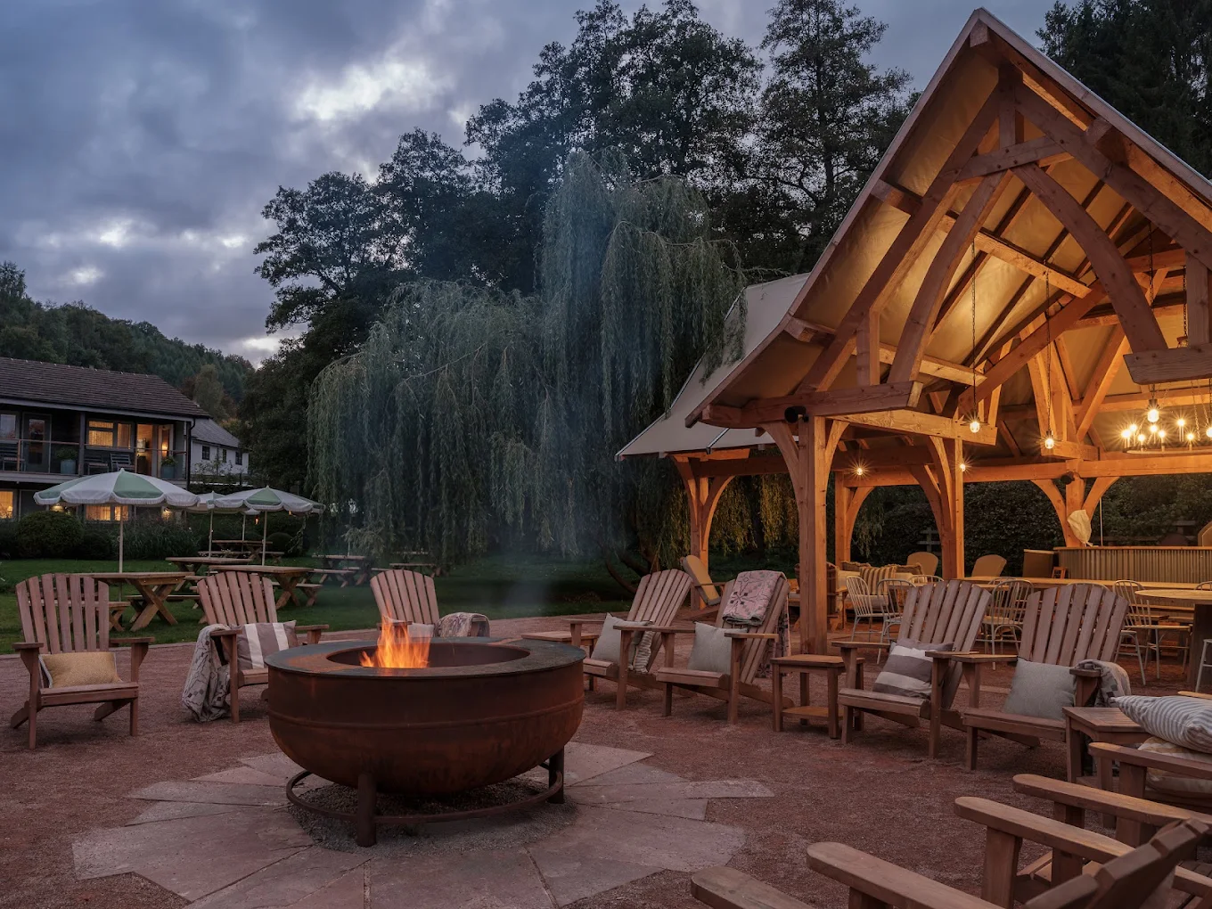 Cosy outdoor area of the Royal George in Tintern, Wales