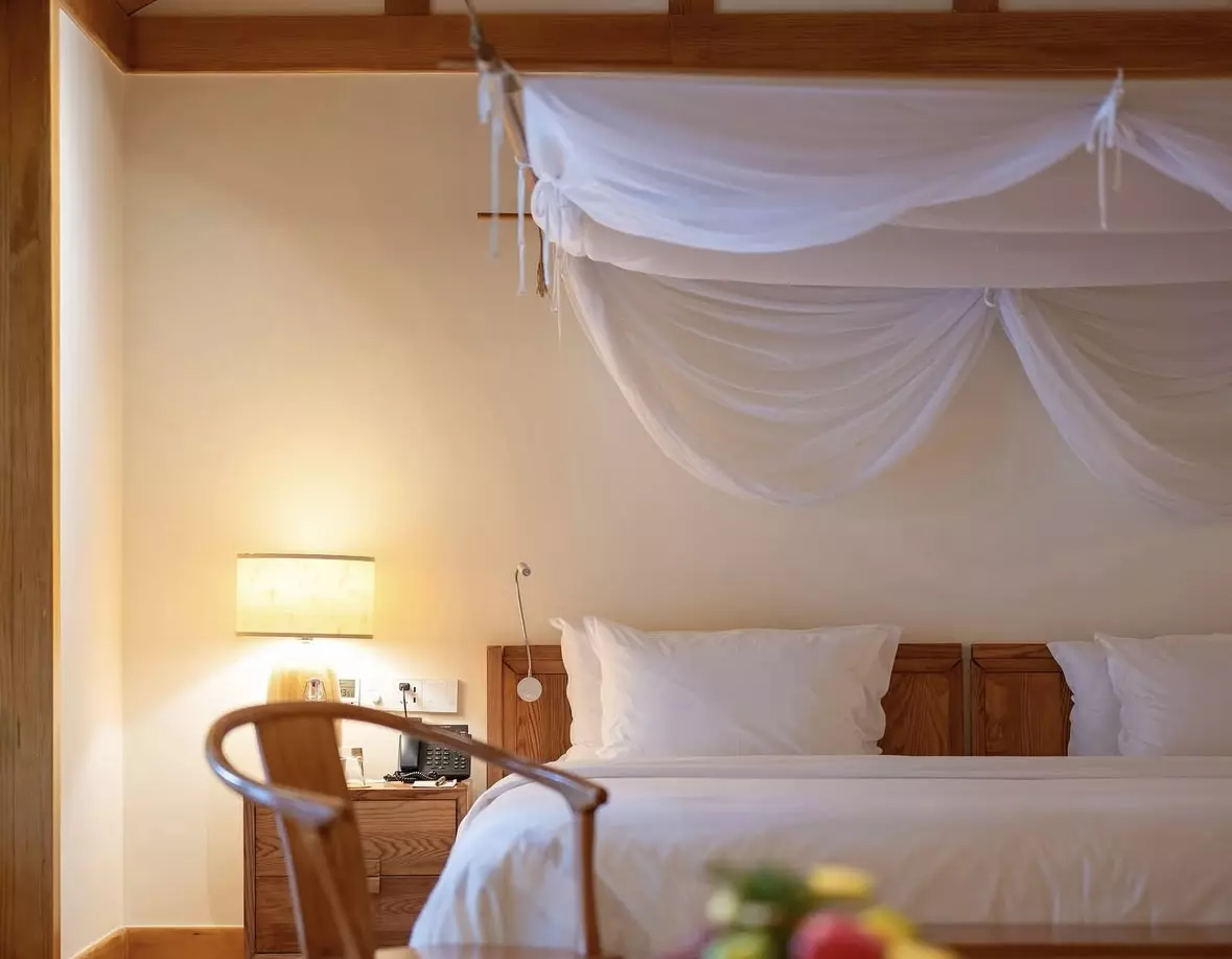 Inside one of the villas at Six Senses Qing Cheng Mountain.