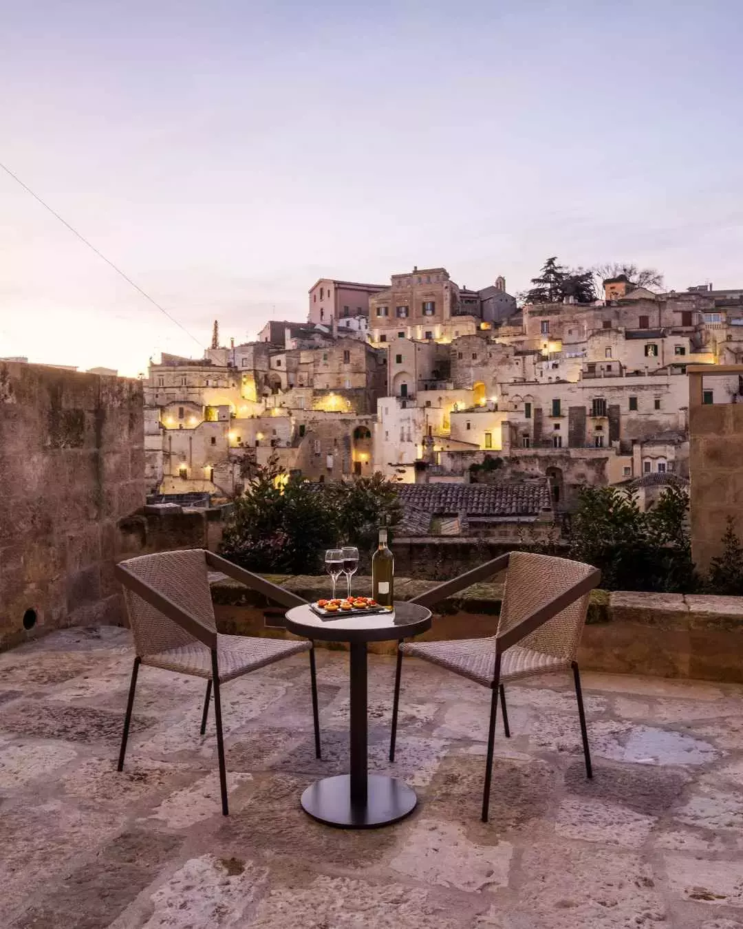Terrace dining at the Vetera Matera Hotel in Matera, Italy.
