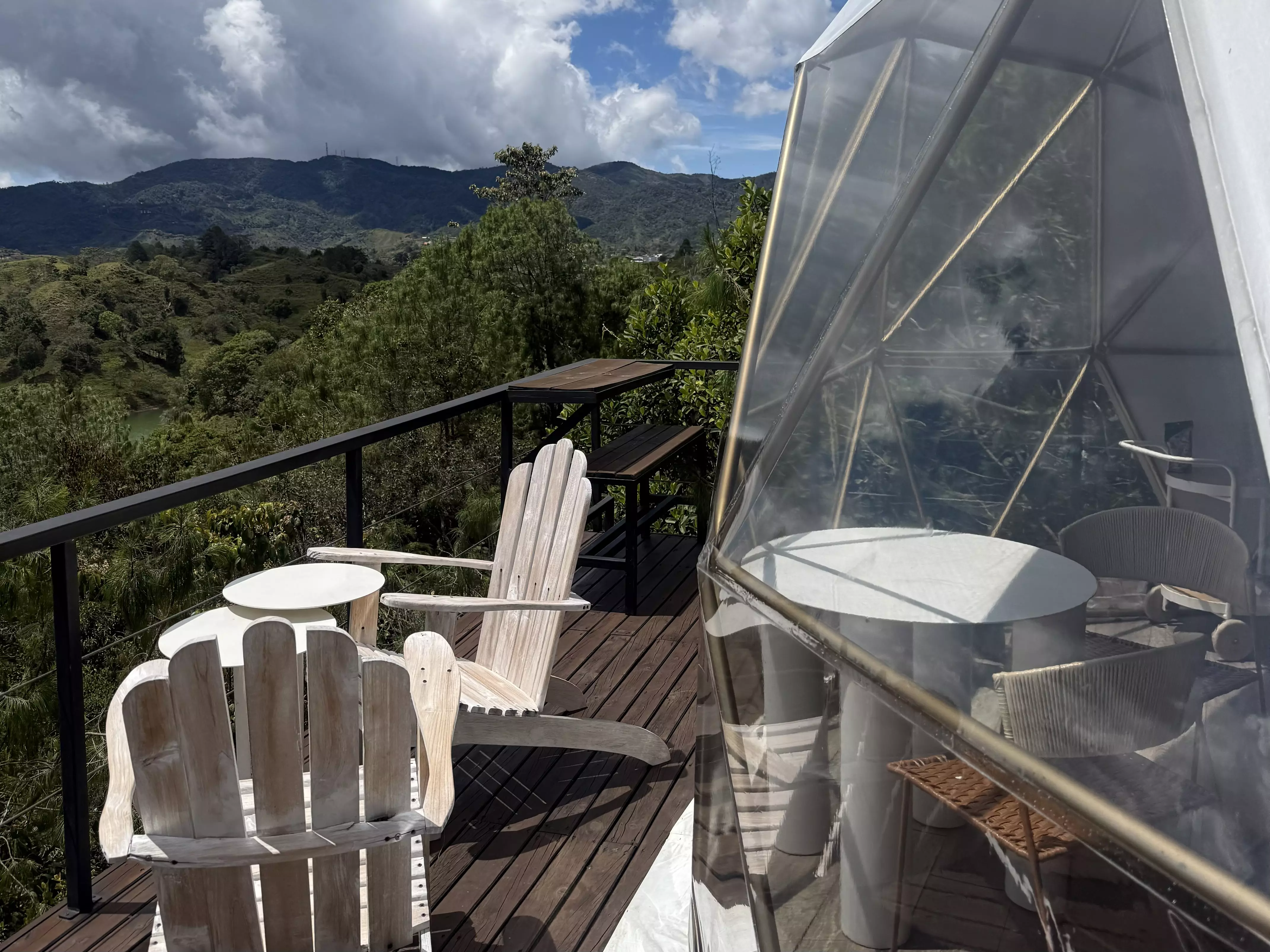 The decking outside of the Golden MushRoom at Bosko in Guatape, Colombia