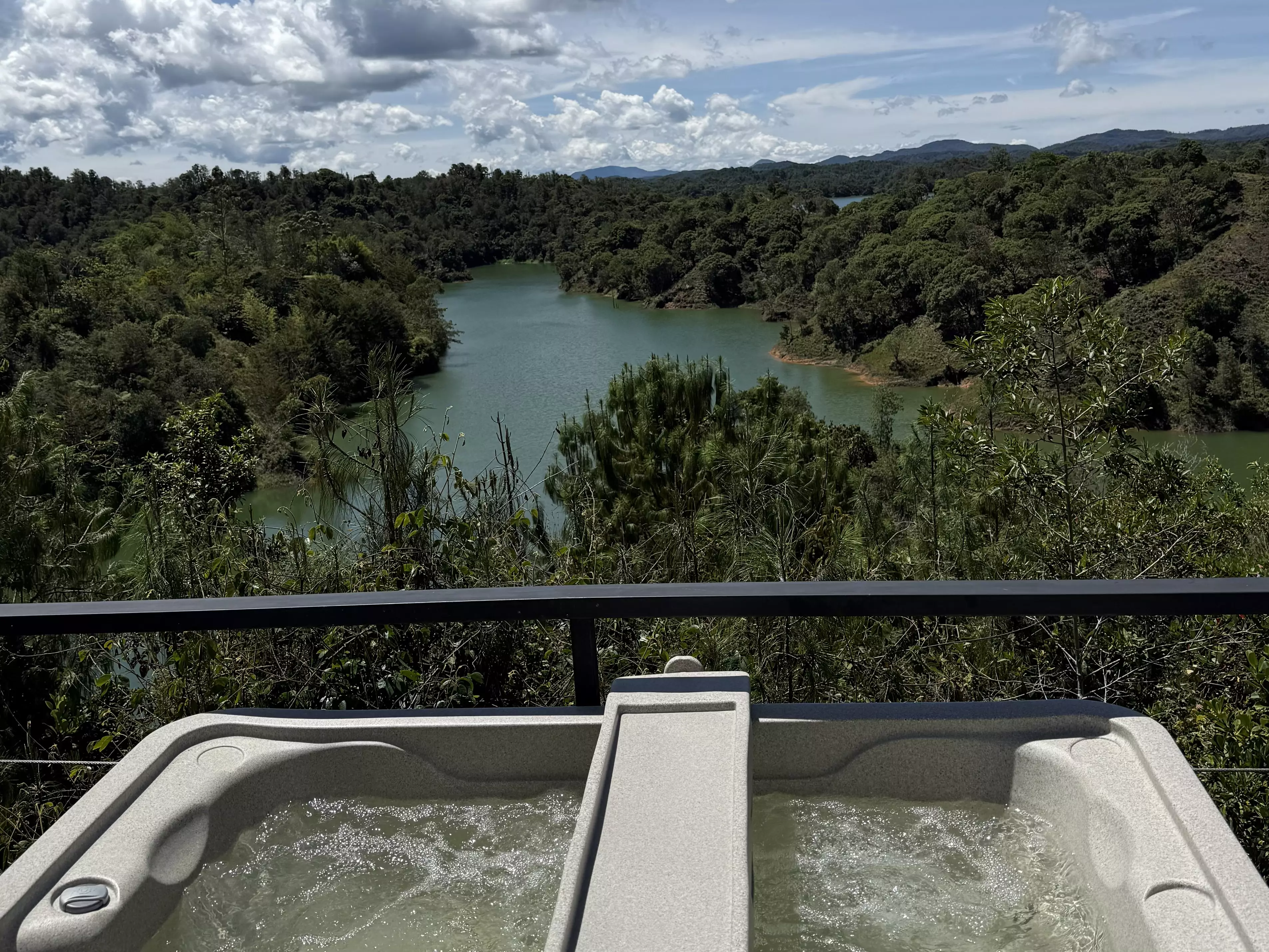 View from the jacuzzi outside the Golden Mushroom at Bosko in Guatape, Colombia