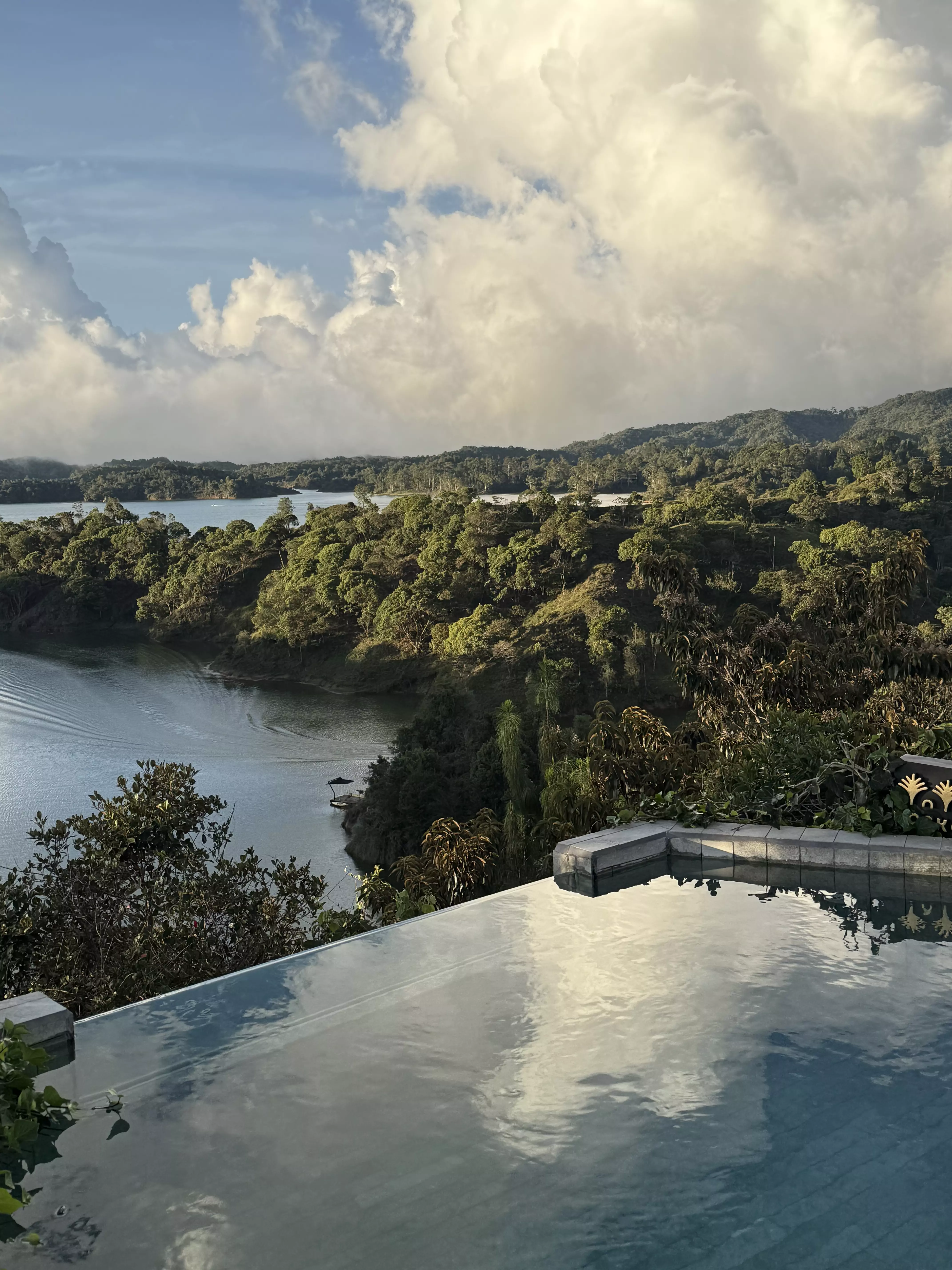 View of the reservoir at dusk from Bosko in Guatape, Colombia