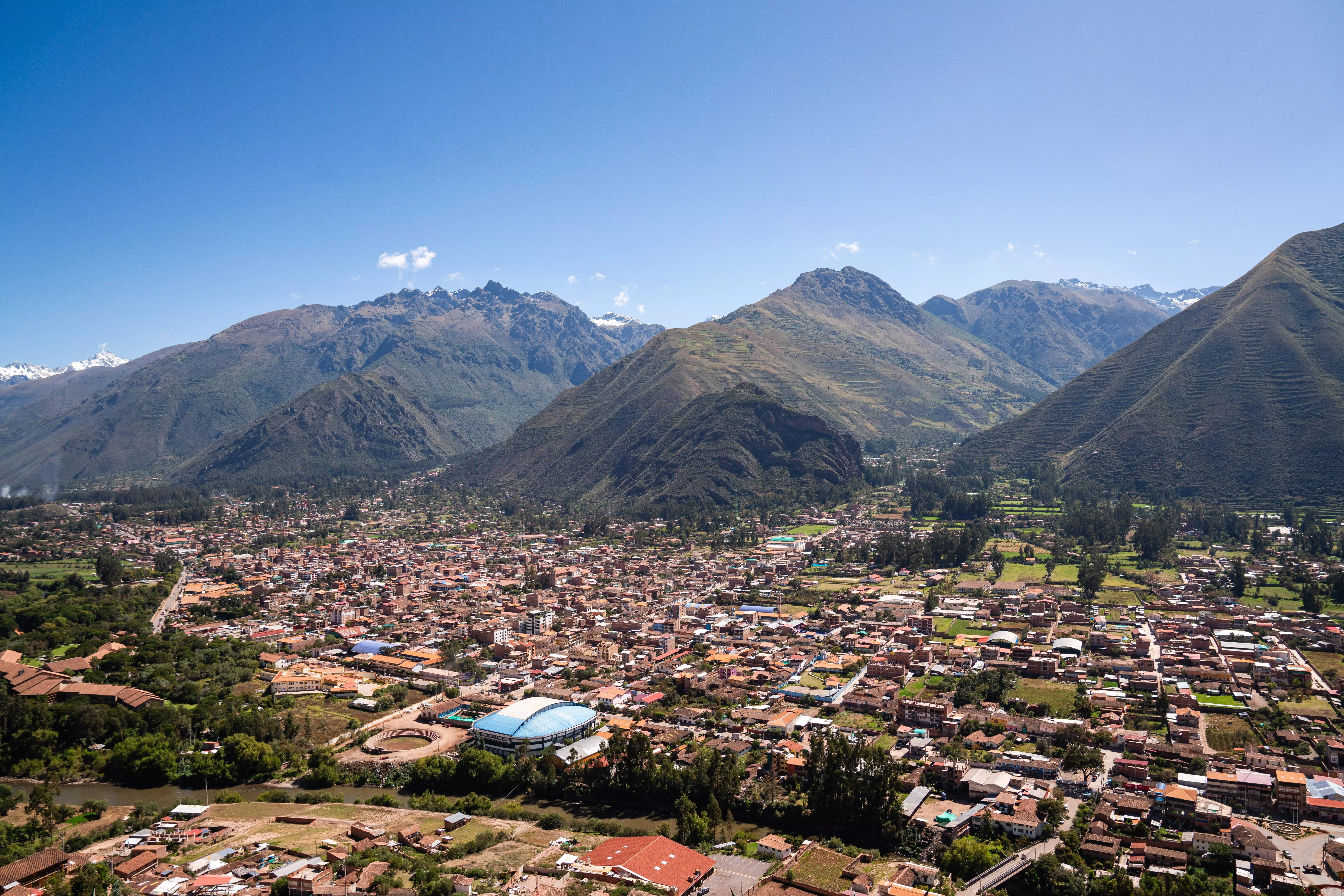 Panoramic view of Urubamba in the Sacred Valley, Peru