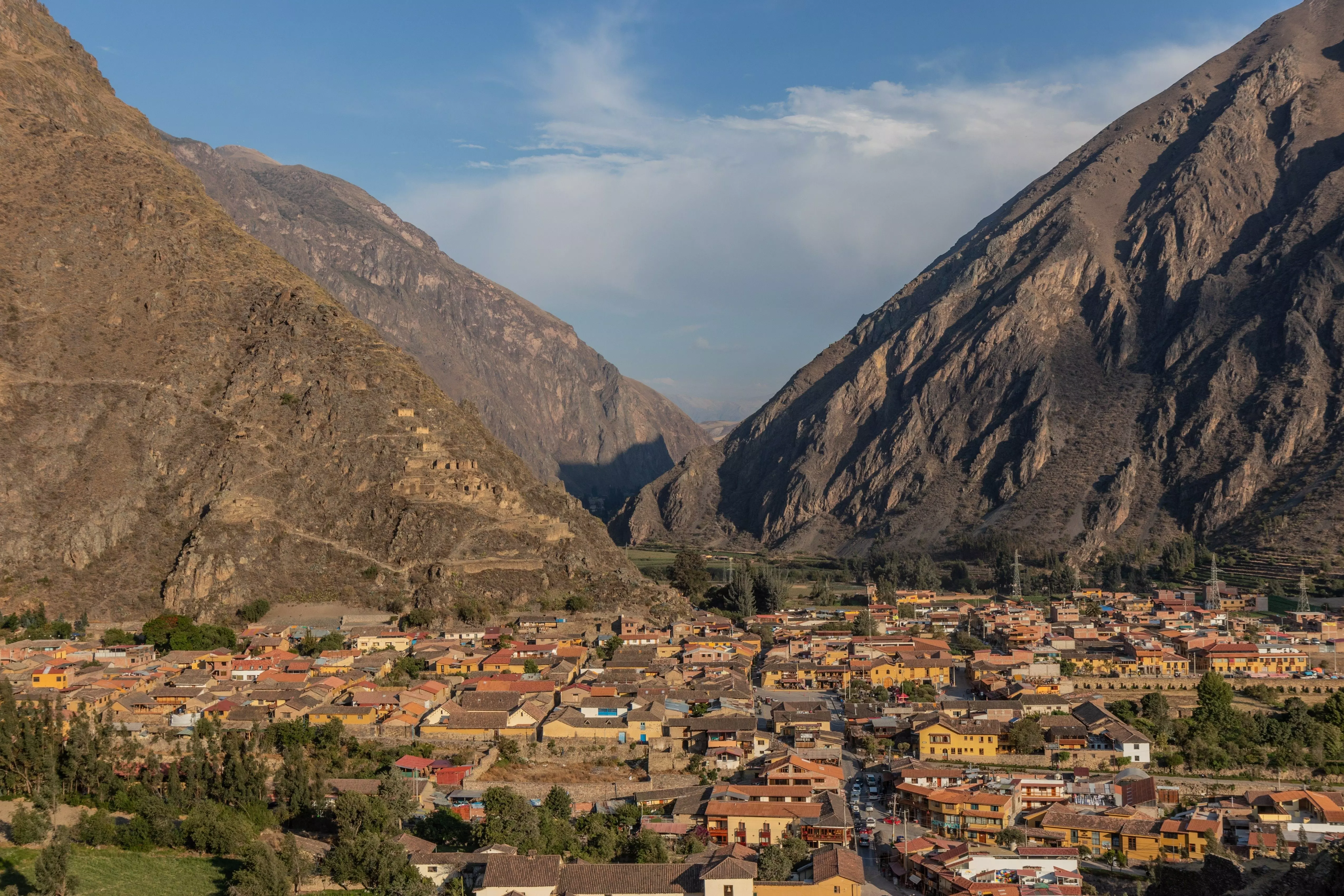 Panoramic view of Ollantaytambo in the Sacred Valley, Peru