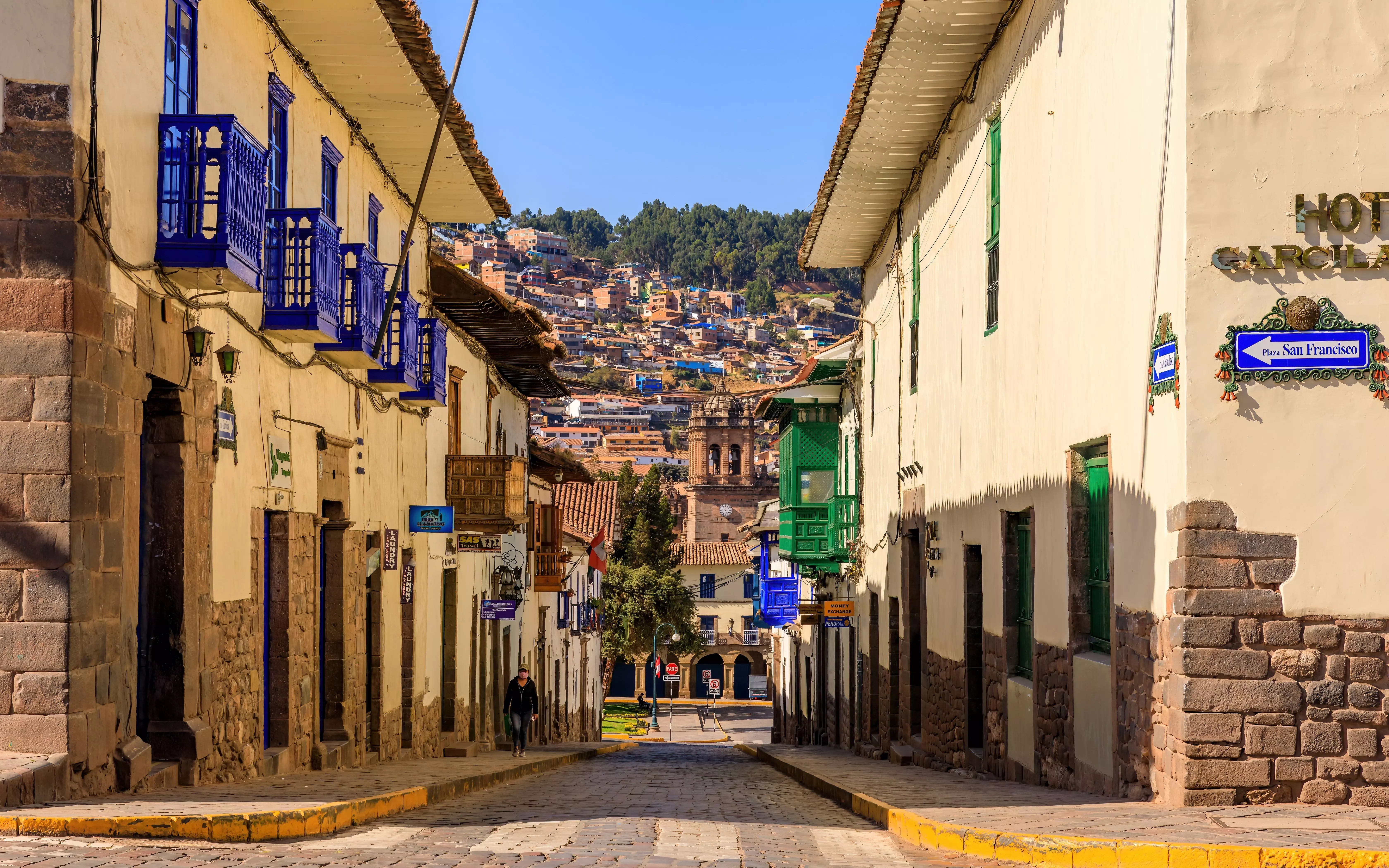 Sunny colourful street in Cusco, Peru