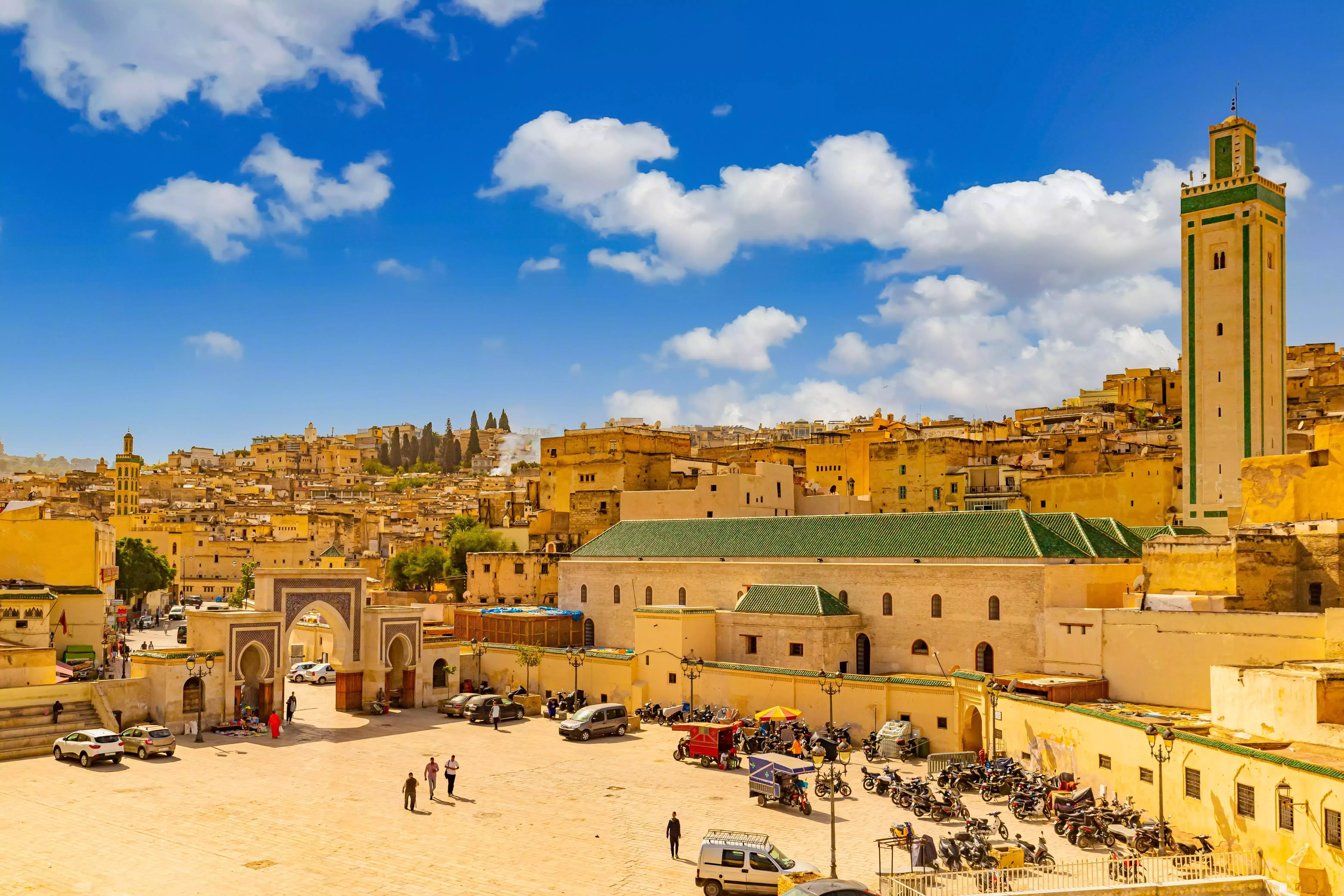 Golden buildings of the medina in Fes, Morocco