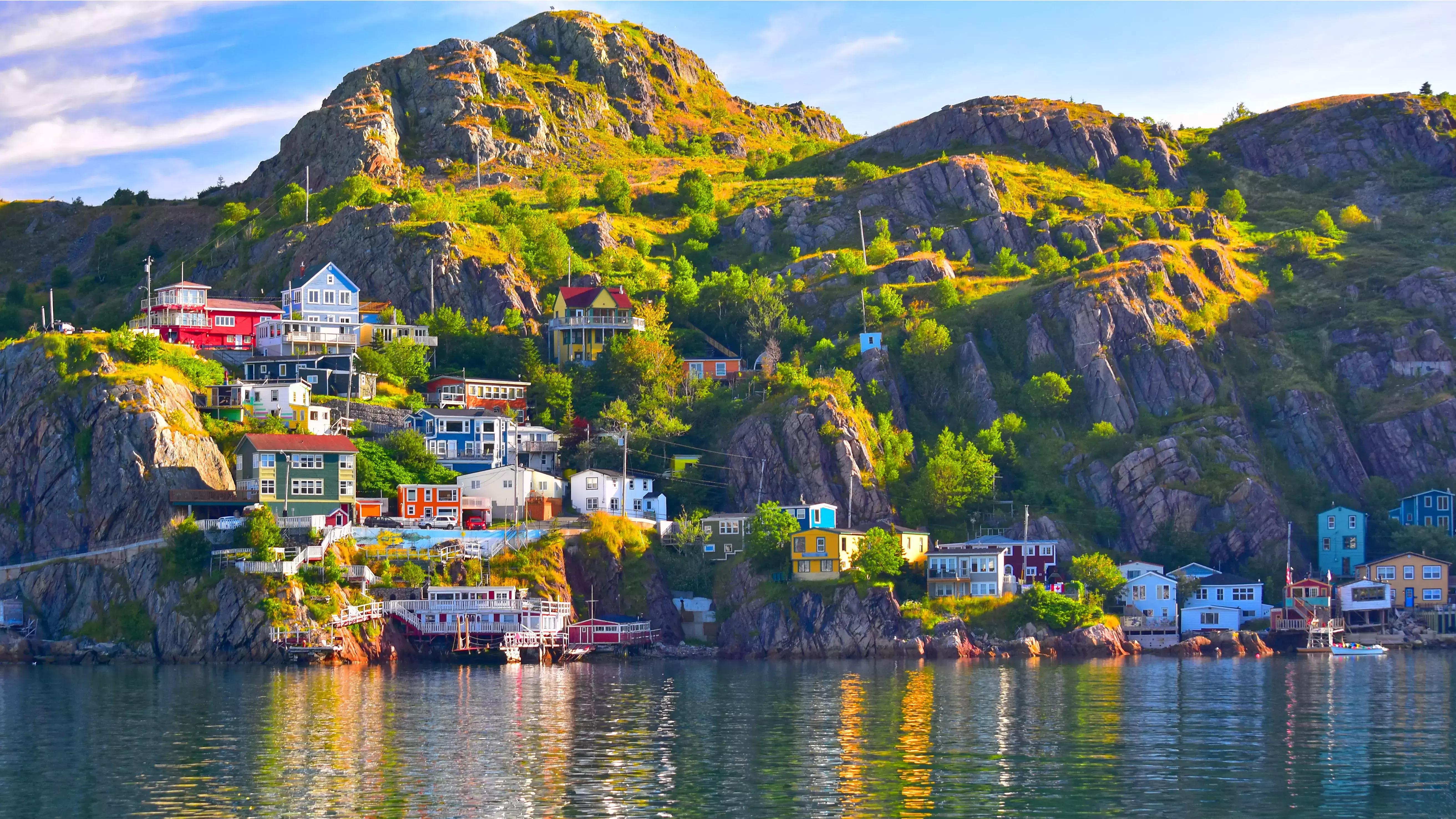 Colourful houses on hillside by the water in St John's, Newfoundland, Canada