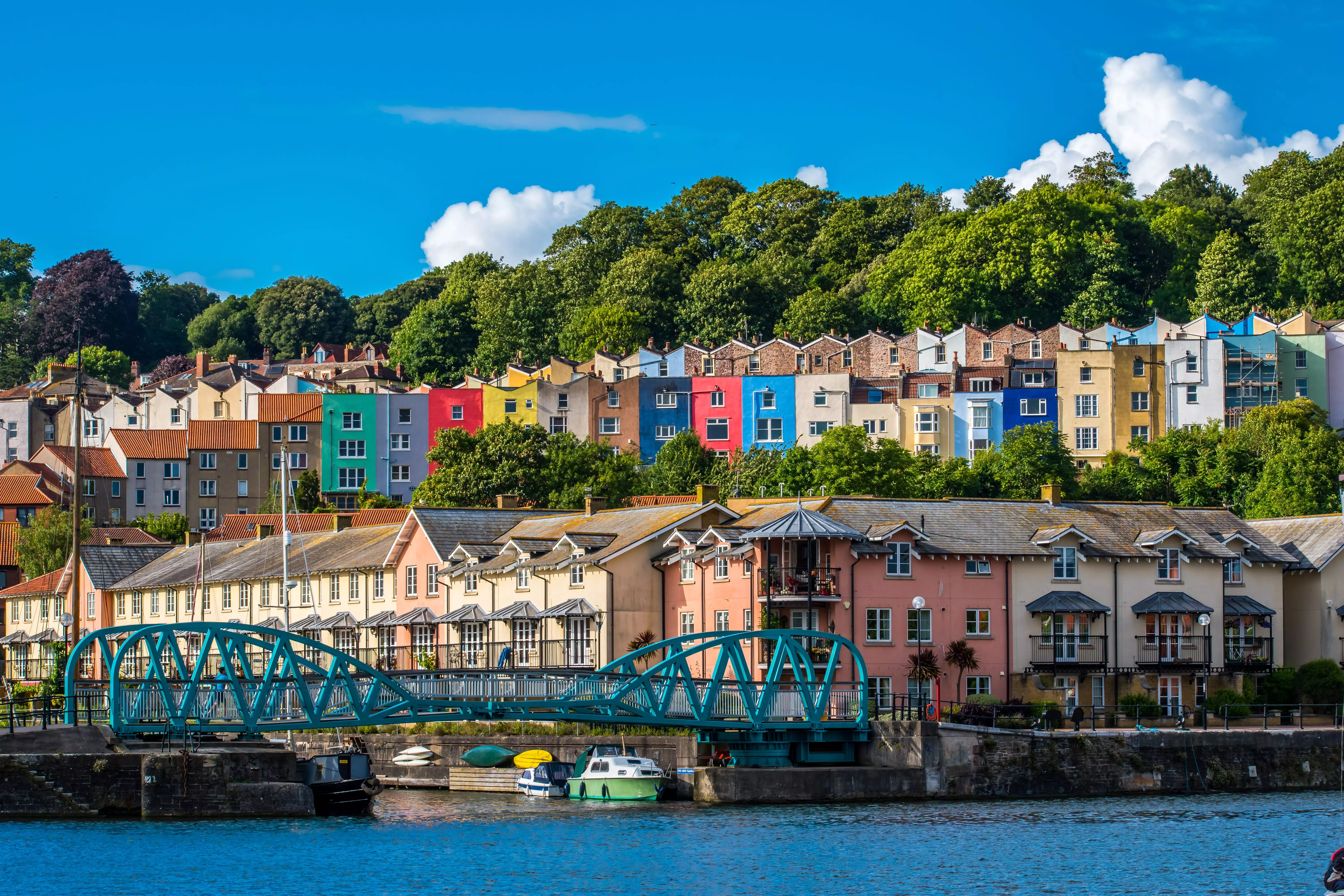 Colourful houses on the waterfront in Bristol, England