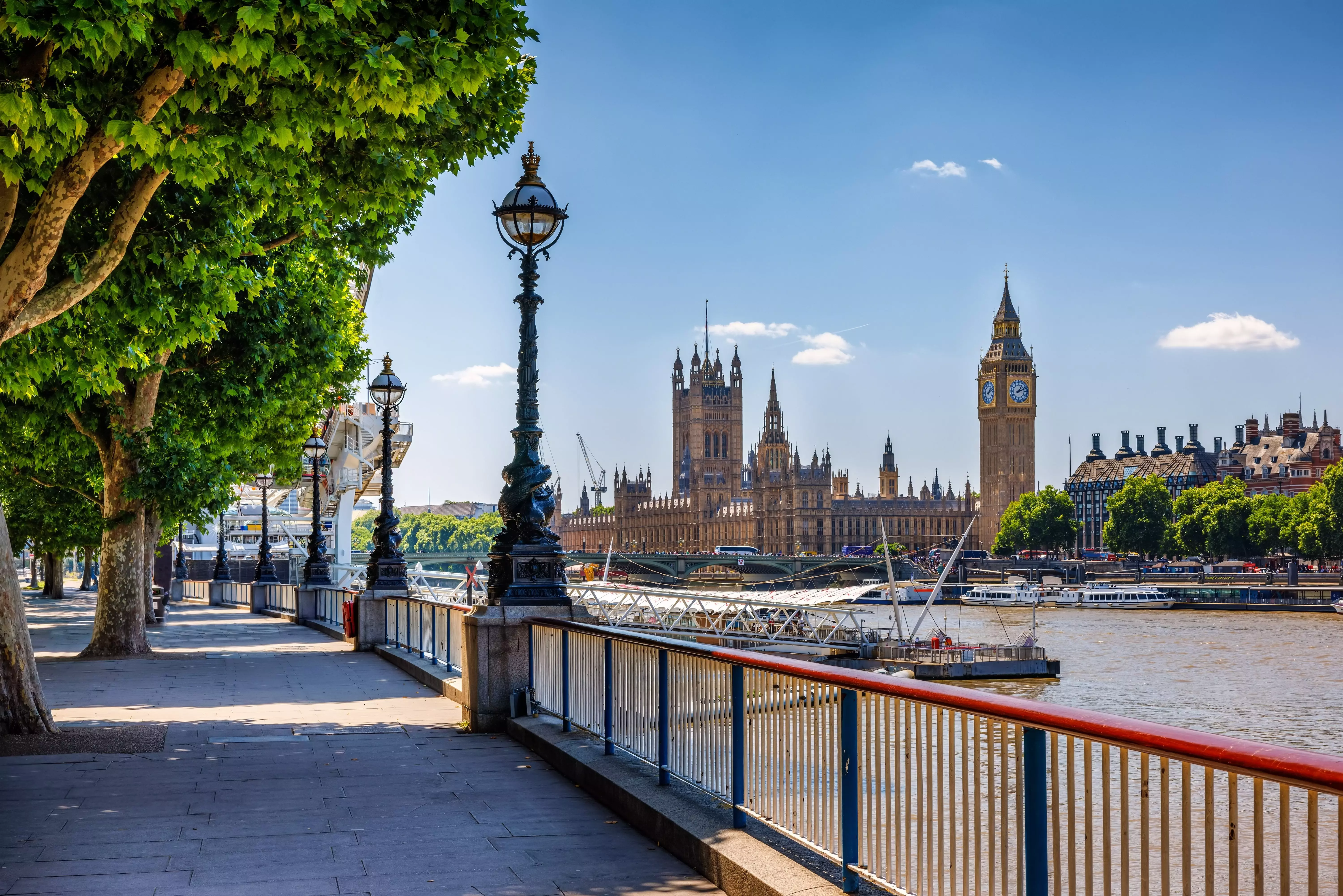 Southbank with view of Tower of London in Southwark, London